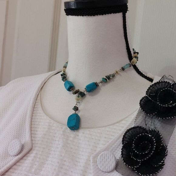 You & I Faux Turquoise Y Drop Statement Necklace - Picture 3 of 7